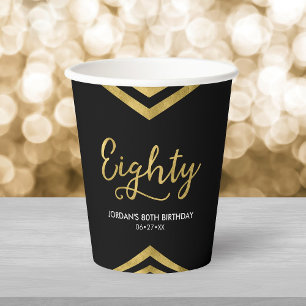 Gobelets En Papier Faux Gold Chevron Géométrique 80e anniversaire
