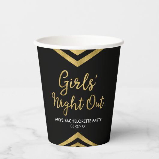 Gobelets En Papier Faux Gold Chevron Night Out (Recto)