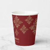 Gobelets En Papier Faux Golden Foil Snowflakes Sur Rouge (Pas Vrai Fo (Gauche)