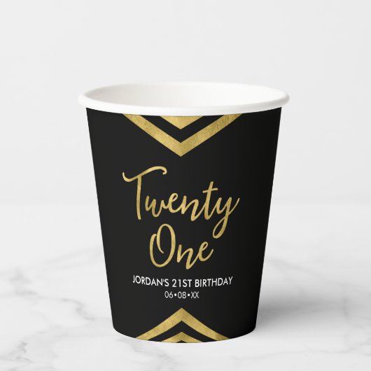 Gobelets En Papier Faux Or moderne Chevron Géométrique 21e anniversai (Recto)