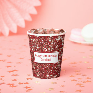 Gobelets En Papier Faux Rouge Parties scintillant texture Look avec t