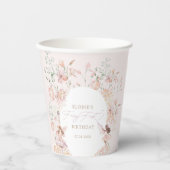 Gobelets En Papier Fée 1ère Filles Florales Rose Anniversaire (Recto)