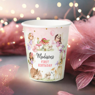 Gobelets En Papier Fée Anniversaire 1ère Forêt Enchantée Fille Floral