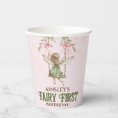 Gobelets En Papier Fée Bow Rose Premier Anniversaire Personnalisé (Recto)