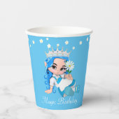 Gobelets En Papier Fée et fleurs de princesse d'anniversaire sur Turq (Recto)