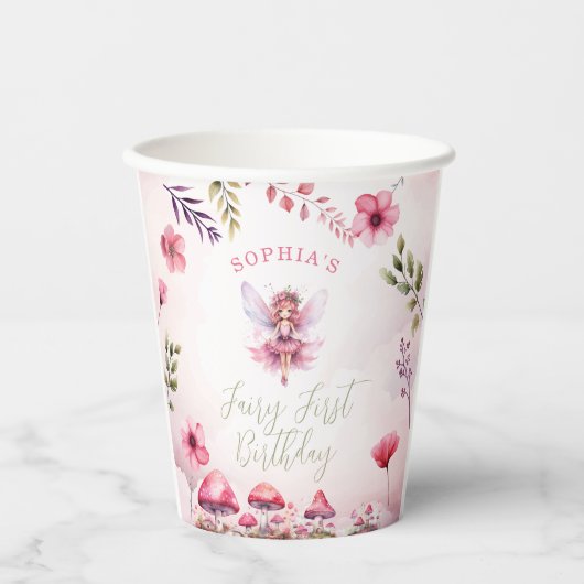 Gobelets En Papier Fée premier anniversaire Enchanted Forest Champign (Recto)