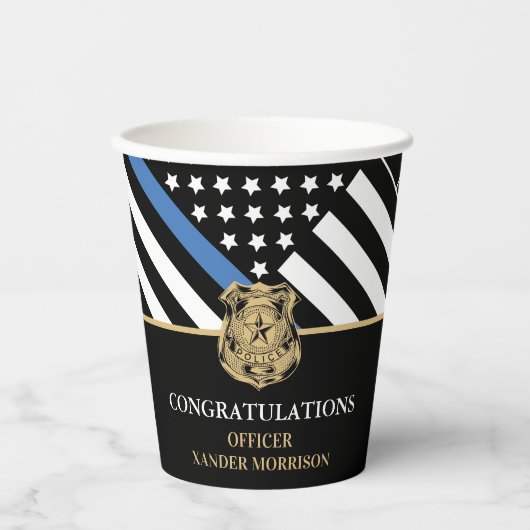 Gobelets En Papier Félicitations à la Police Blue Line Flag (Recto)