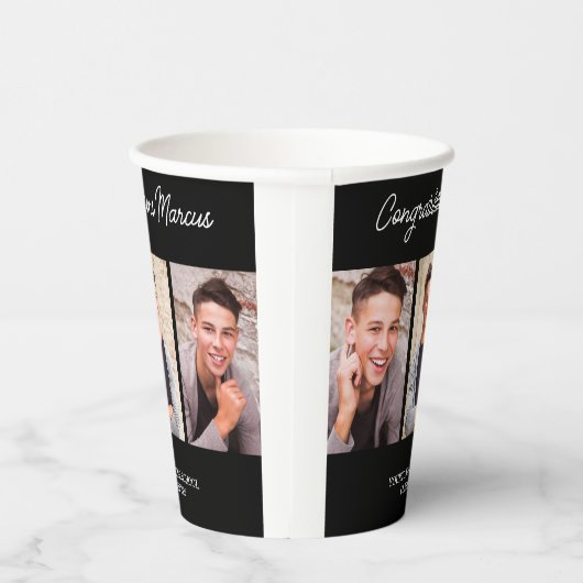 Gobelets En Papier Félicitations Graduate Black 3 Photo Party (Droite)