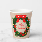 Gobelets En Papier Feliz Navidad Set Merry Christmas Wreath Bow (Verso)