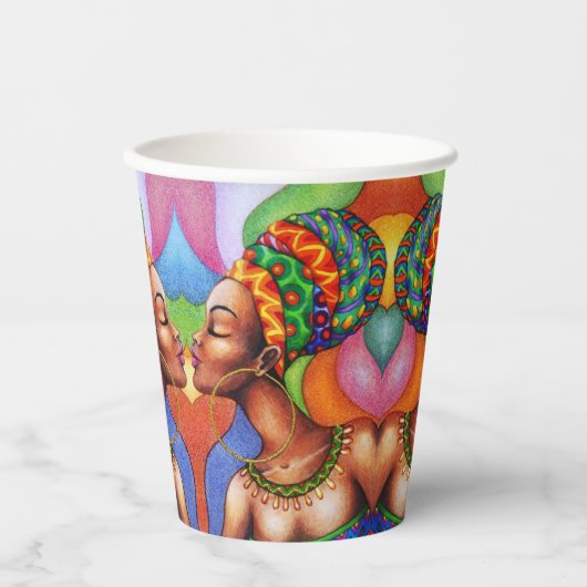 Gobelets En Papier Femme africaine avec cire tissu traditionnel (Recto)
