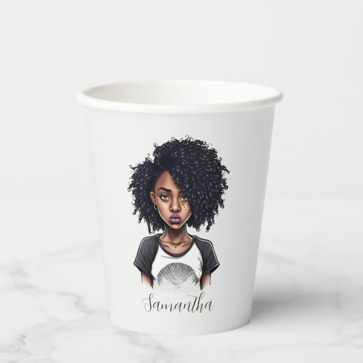 Gobelets En Papier Femme afro chic et classique (Recto)