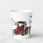 Gobelets En Papier Ferme animale d'anniversaire avec tracteur rouge (Recto)