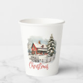 Gobelets En Papier Ferme de Noël rustique de petite ville (Verso)