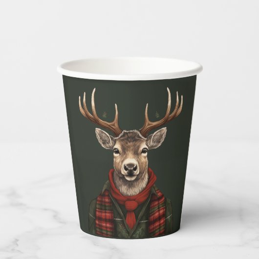 Gobelets En Papier Ferme Rustique Plaid Deer Et Vert (Verso)