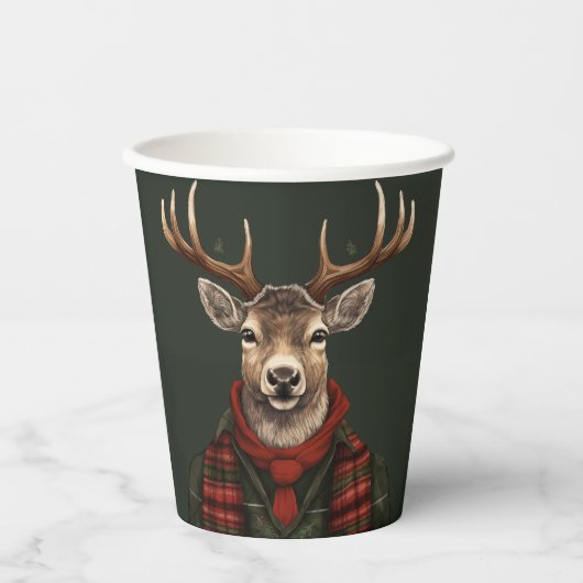 Gobelets En Papier Ferme Rustique Plaid Deer Et Vert (Recto)