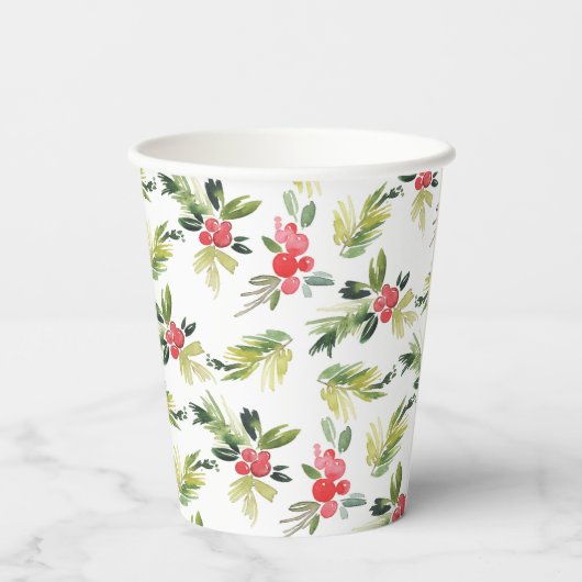 Gobelets En Papier Festif Aquarelle Holly Noël Motif (Verso)