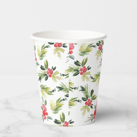 Gobelets En Papier Festif Aquarelle Holly Noël Motif (Droite)