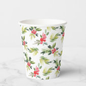 Gobelets En Papier Festif Aquarelle Holly Noël Motif (Recto)