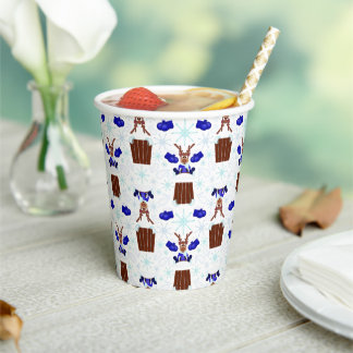 Gobelets En Papier Festif Blue Kasky Christmas Reindeer