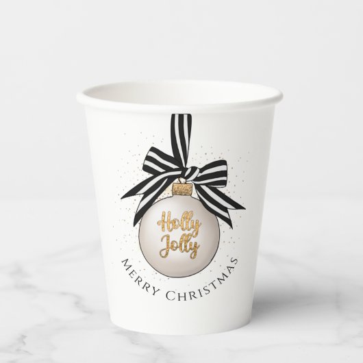 Gobelets En Papier Festif Joyeux Bauble de Noël (Recto)