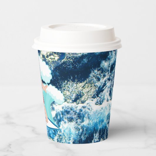 Gobelets En Papier Festif Noël Surf Père Noël Beach (Gauche)