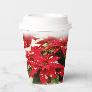 Gobelets En Papier Festif Rouge Blanc Floral Poinsettias de Noël