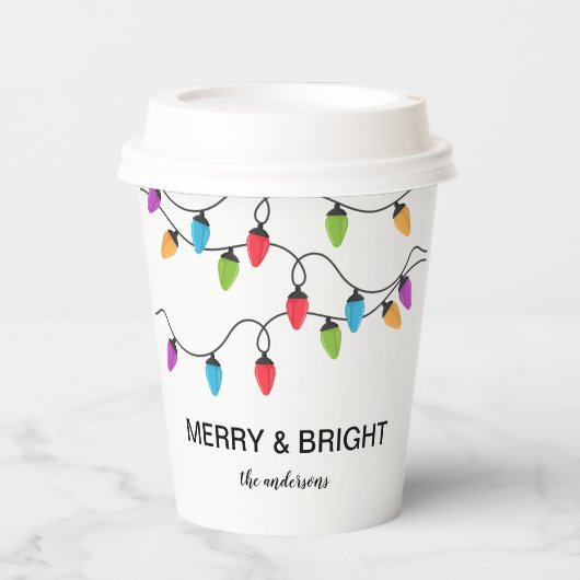 Gobelets En Papier Festive Christmas String Lights Personalized (Recto)