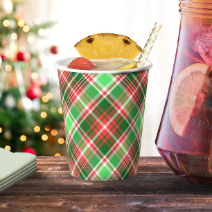 Gobelets En Papier Festive classique Rouge Vert Plaid Noël