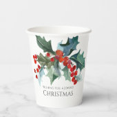 Gobelets En Papier Festive Holly et Berries Evergreens Noël (Verso)