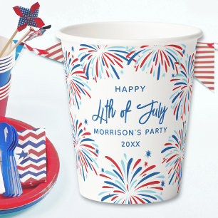 Gobelets En Papier Festive Moderne Fireworks, 4 juillet texte personn