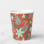 Gobelets En Papier Festive Rouge Floral Motif de Noël (Recto)