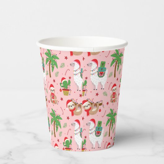 Gobelets En Papier Festive Sloths and Llamas Motif de vacances (Droite)