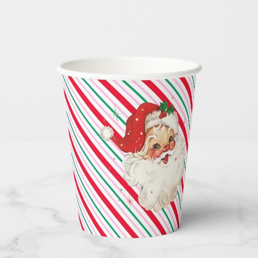 Gobelets En Papier Festive Stripe Retro Père Noël (Verso)