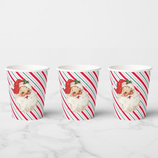 Gobelets En Papier Festive Stripe Retro Père Noël (Multi)