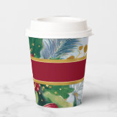 Gobelets En Papier Festive Vacances Botanique Rouge & Or Étincelle (Verso)