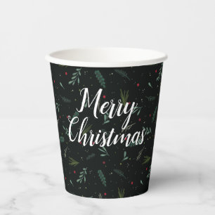Gobelets En Papier Festive Wreath Feuilles Berries Salutation