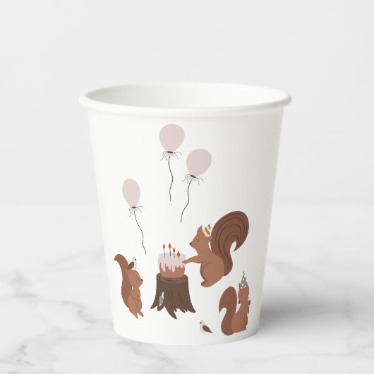 Gobelets En Papier Fête Animaux Écureuil fête d'anniversaire (Recto)