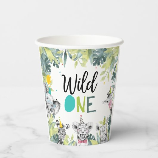 Gobelets En Papier Fête Animaux Safari Wild Un garçon Fête d'annivers (Verso)