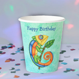 Gobelets En Papier Fête Anniversaire Lizard Couleurs Lumineuses Feuil