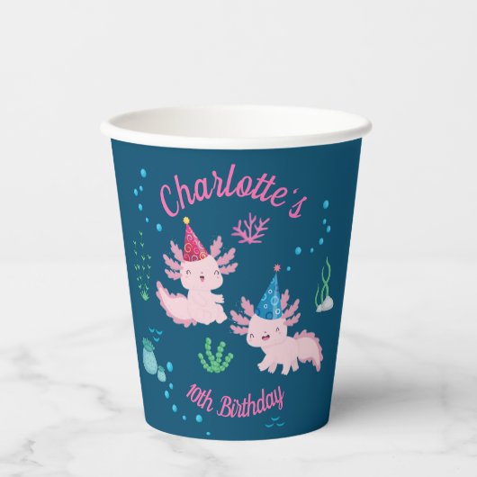 Gobelets En Papier Fête avec la fête d'anniversaire Axolotls (Recto)