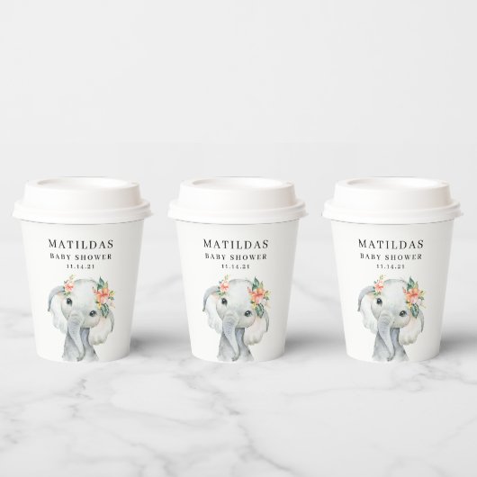 Gobelets En Papier Fête baby shower d'éléphant aquarelle (Multi)