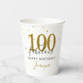 Gobelets En Papier Fête d'anniversaire 100 et Fabuleux Or Noir (Verso)