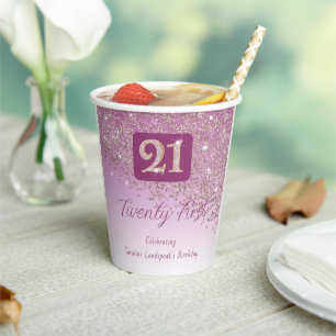 Gobelets En Papier Fête d'anniversaire 21 ans Paillettes Rose Gold Br