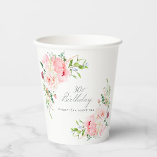 Gobelets En Papier Fête d'anniversaire 30 ans personnalisée fleurs de