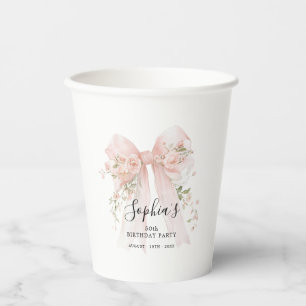 Gobelets En Papier Fête d'anniversaire 50 ans Ruban rose personnalisé