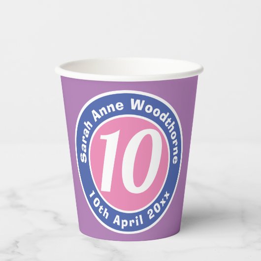 Gobelets En Papier Fête d'anniversaire avec âge (Recto)