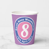 Gobelets En Papier Fête d'anniversaire avec âge (Verso)