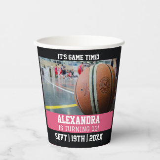 Gobelets En Papier Fête d'anniversaire avec billet de basket-ball ros