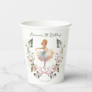 Gobelets En Papier Fête d'anniversaire Ballerine aquarelle et noeud r