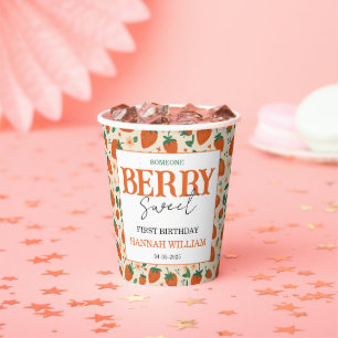 Gobelets En Papier Fête d'anniversaire Berry Sweet Strawberry 1 an